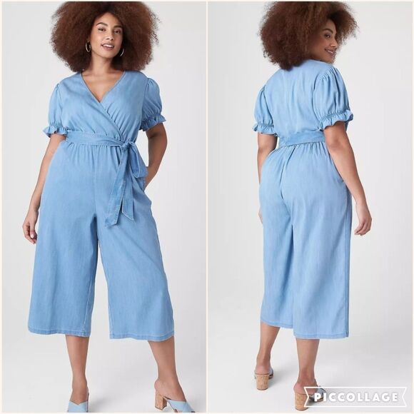 NEW Lane Bryant Plus Size Blue Chambray Jumpsuit - Picture 1 of 9